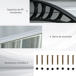 Outsunny Tejadillo de Protección 300x96 cm Marquesina Exterior para Puertas y Ventanas contra Sol y Lluvia con Soporte de Aleación de Aluminio PP Policarbonato Transparente