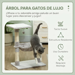 Árbol Rascador para Gatos Torre para Gatos 50x36x70 cm Centro de Actividad con Hamaca Plataforma Postes de Sisal y Bola Colgante Gris Claro