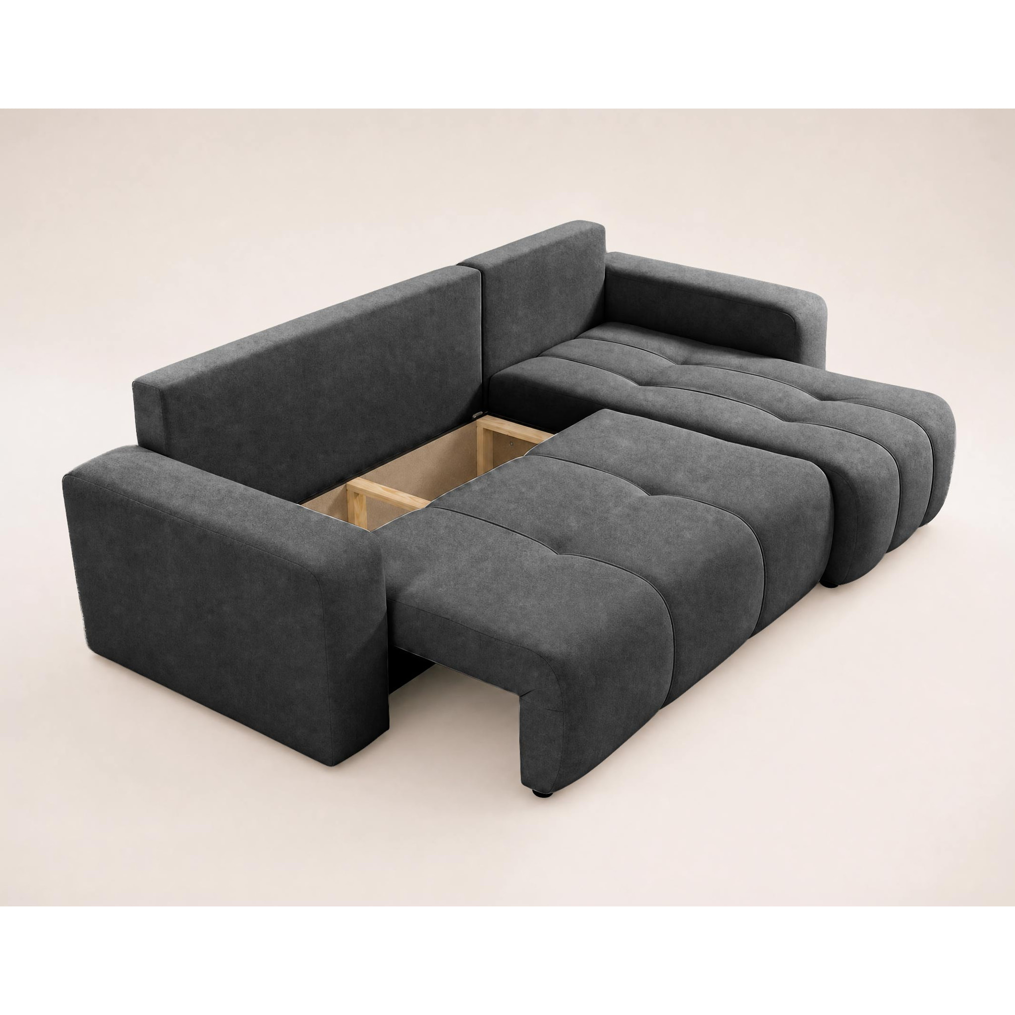 Nicole - canapé d'angle réversible 4 places convertible avec coffre en tissu - Gris Anthracite