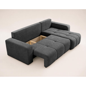 Nicole - canapé d'angle réversible 4 places convertible avec coffre en tissu - Gris Anthracite