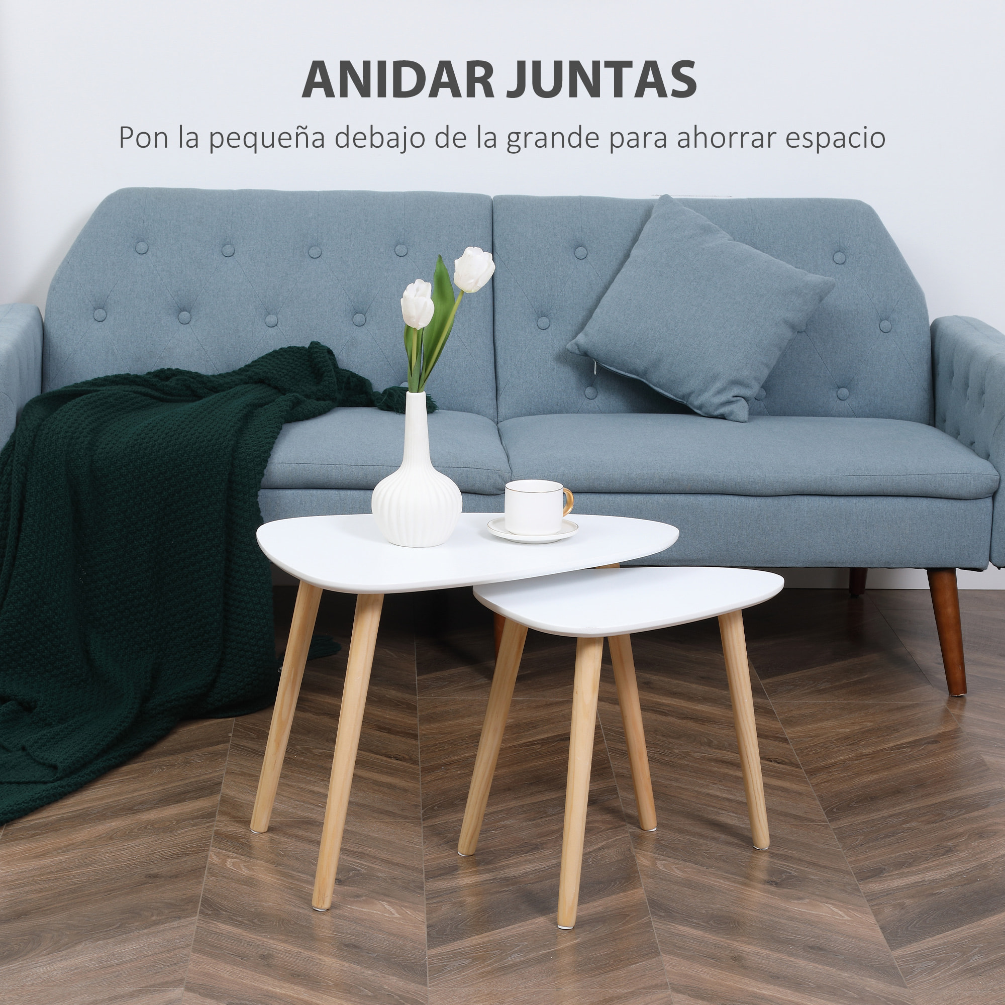 Juego de 2 Mesas Auxiliares con Patas de Madera para Salón Dormitorio Oficina