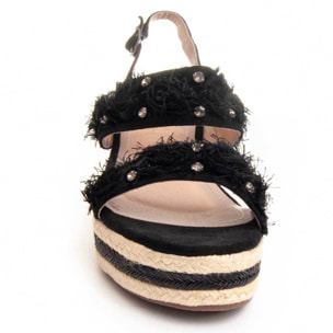 Sandalias de Cuña - Negro - Altura: 8 Cm