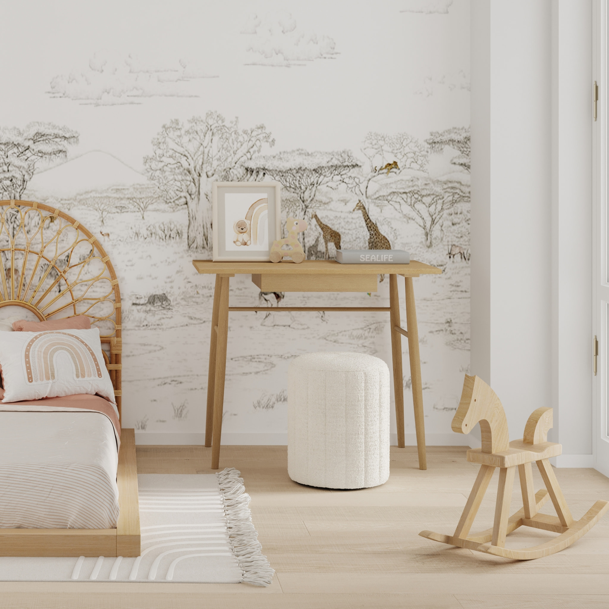 Pouf rond en tissu blanc bouclé - Eva