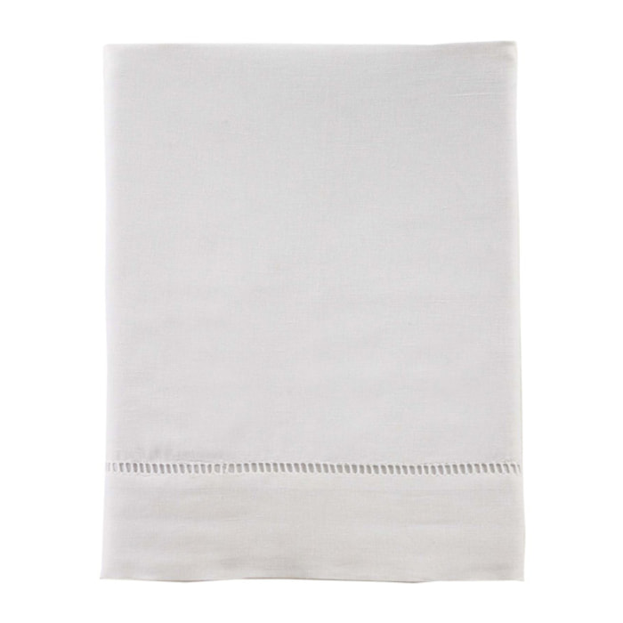 Drap plat uni en lin métis, Made in France, VENISE , Blanc