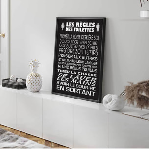 Affiche encadrée règles des toilettes typographie moderne fond sombre Affiche + cadre en métal - Noir