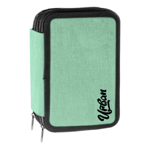 Astuccio 3 ZIP "Urban" Completo 43 Pezzi - (7 Accessori + 18 Pastelli + 18 Pennarelli) - Verde Pastel