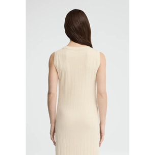 Vestido color crema de canalé sin mangas y logo Polo Club