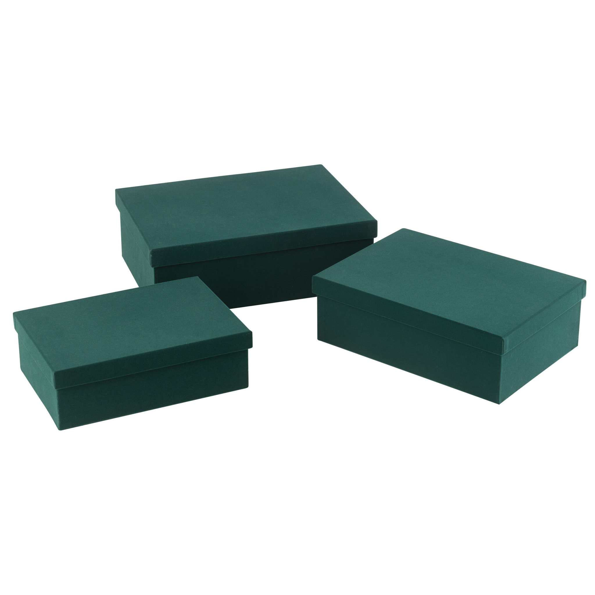 J-Line boîte Rectangle - velours/papier - vert - 3 pcs
