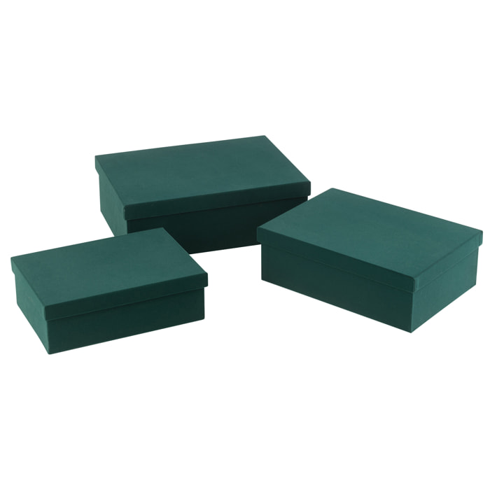 J-Line boîte Rectangle - velours/papier - vert - 3 pcs