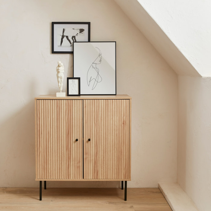 Buffet décor bois rainuré 2 portes 83,5cm BRAGA