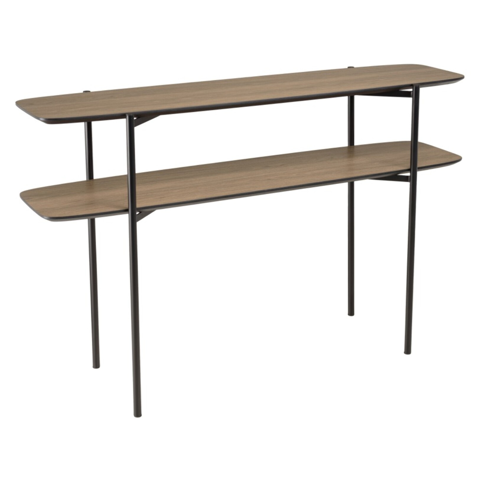 JULIA - Console double plateau 120x33cm couleur mocha pieds métal noir
