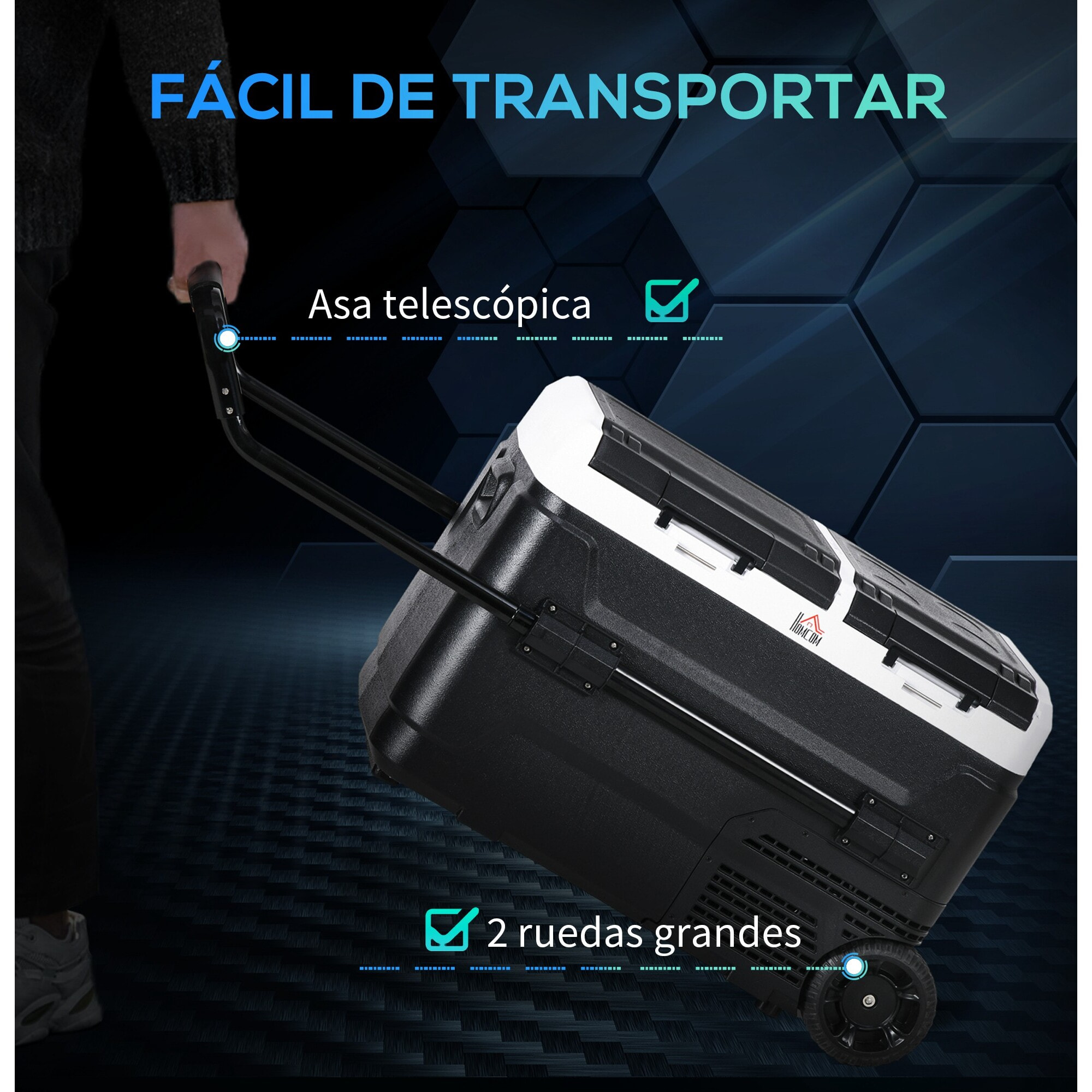 Nevera Compresor Port¨¢til 40L con Doble Zona Refrigerador de Coche -20¡æ-20¡æ 12 / 24V DC y 100-240V AC Nevera El¨¦ctrica con Luz LED y Asa Telesc¨®pica para Caravanas Viajes 80x47,5x46,6 cm Negro