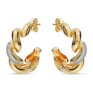 Orecchini Maglia San Marco in Argento 925 placcato Oro Giallo 18Kt con Pavé di Cubic Zirconia