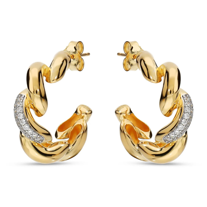 Orecchini Maglia San Marco in Argento 925 placcato Oro Giallo 18Kt con Pavé di Cubic Zirconia