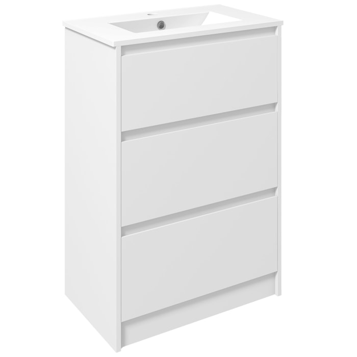 Meuble sous-vasque - vasque céramique incluse - 2 tiroirs - dim. 61L x 37l x 88H cm - blanc laqué