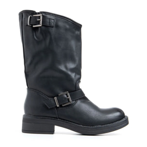 Stivale modello biker con fibbie - NERO