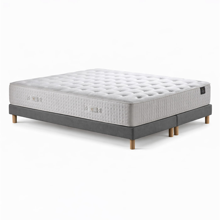 Ensemble matelas ressorts HÉLIOS, mémoire de forme, H31 cm, sommier gris