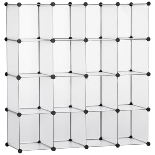 Armario Modular de Plástico Zapatero Organizador con 16 Cubos de 30x30x30cm para Entrada Pasillo Dormitorio 125x32x125 cm Transparente