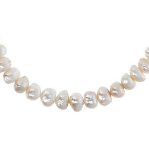 PERLAVIVA - Collana Girocollo in Argento 925 placcato Rodio con Perle a Rondella Grigie Ø 10/10.5 mm