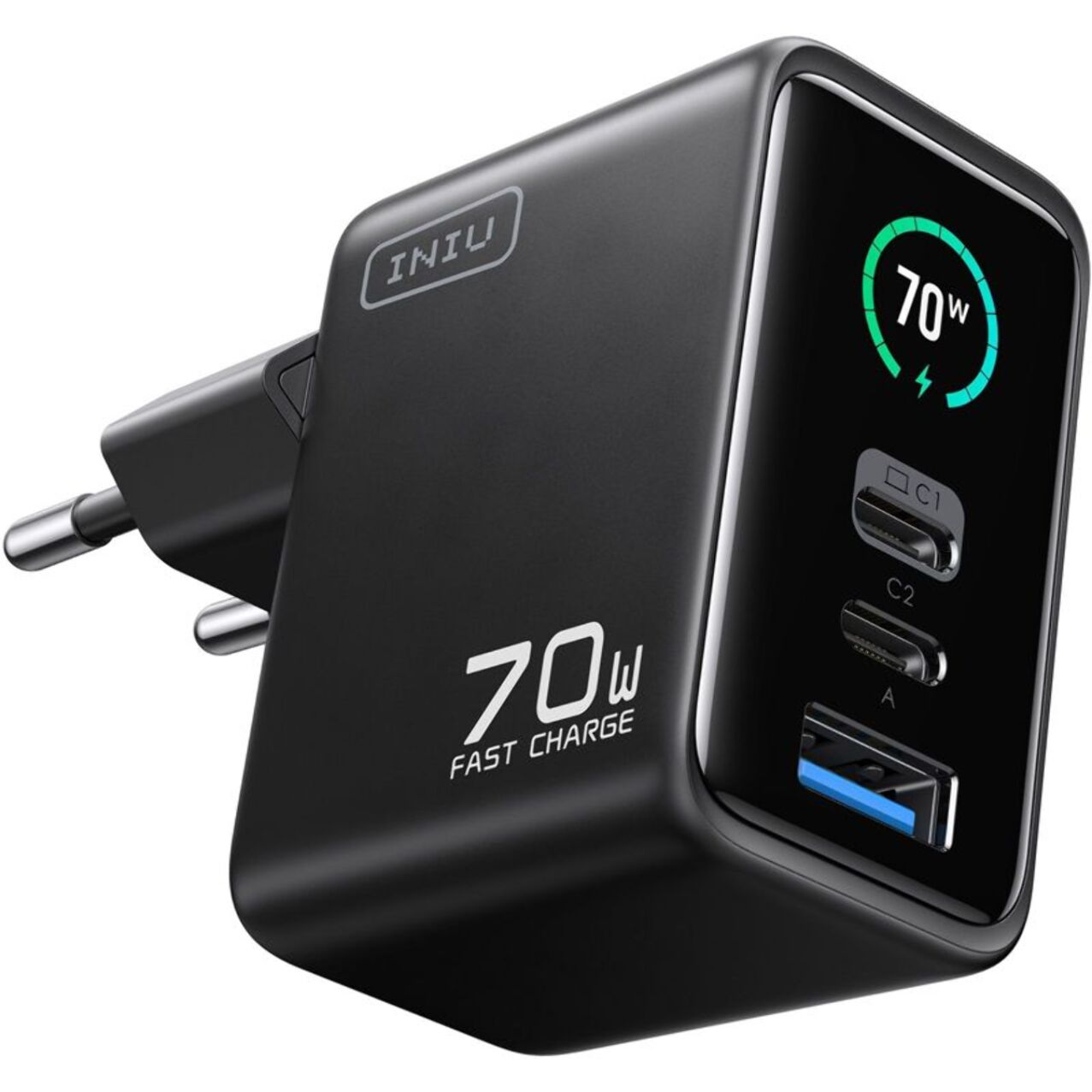 Chargeur INIU 70W Leopard 2 USB-C + USB-A noir