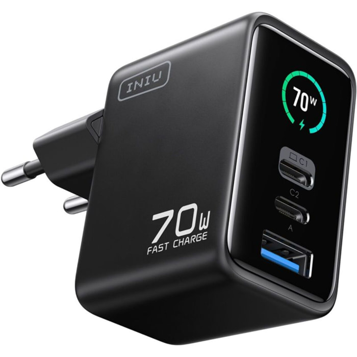 Chargeur INIU 70W Leopard 2 USB-C + USB-A noir