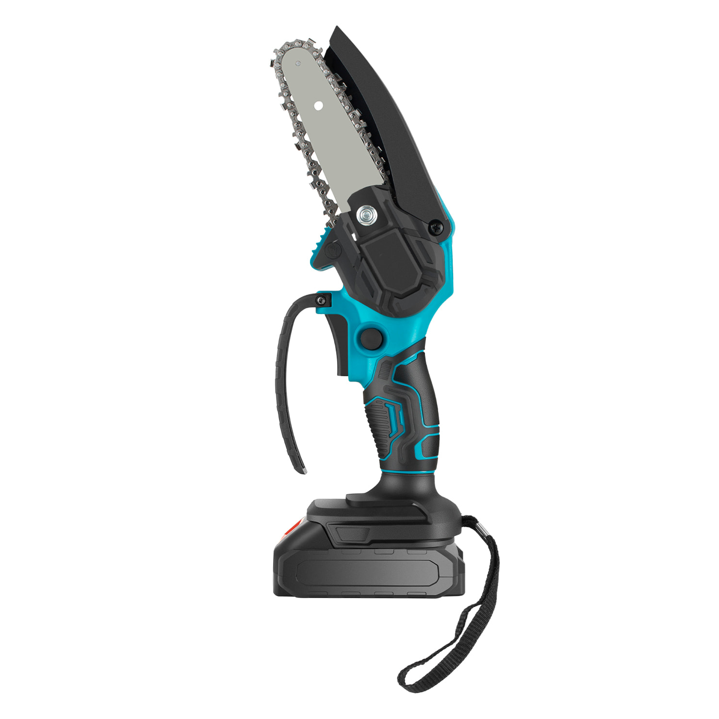 Mini motosega senza fili con lama da 4 pollici, batteria da 15000 mah e valigetta di trasporto.