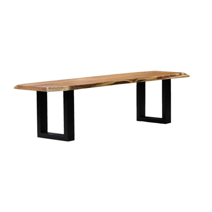 Banc en bois d'acacia massif et pieds en métal noir - 190 cm - WOOD