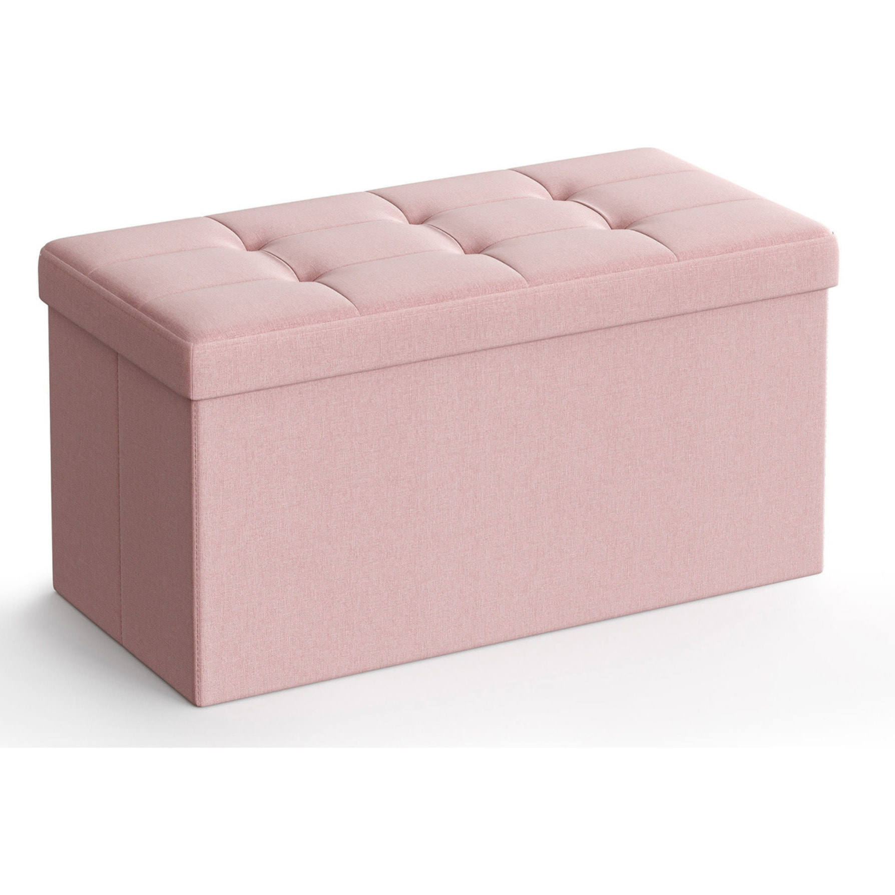 Panca contenitore pieghevole rosa in tessuto effetto lino