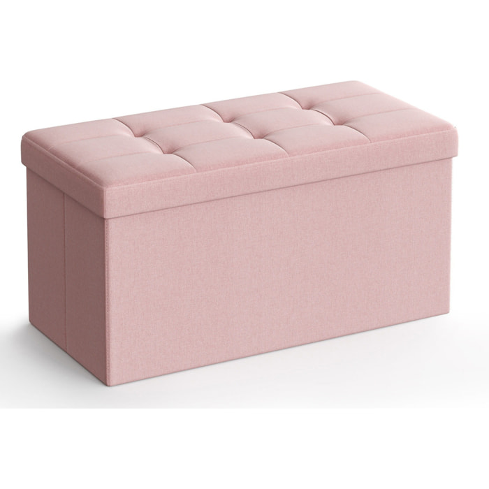 Panca contenitore pieghevole rosa in tessuto effetto lino