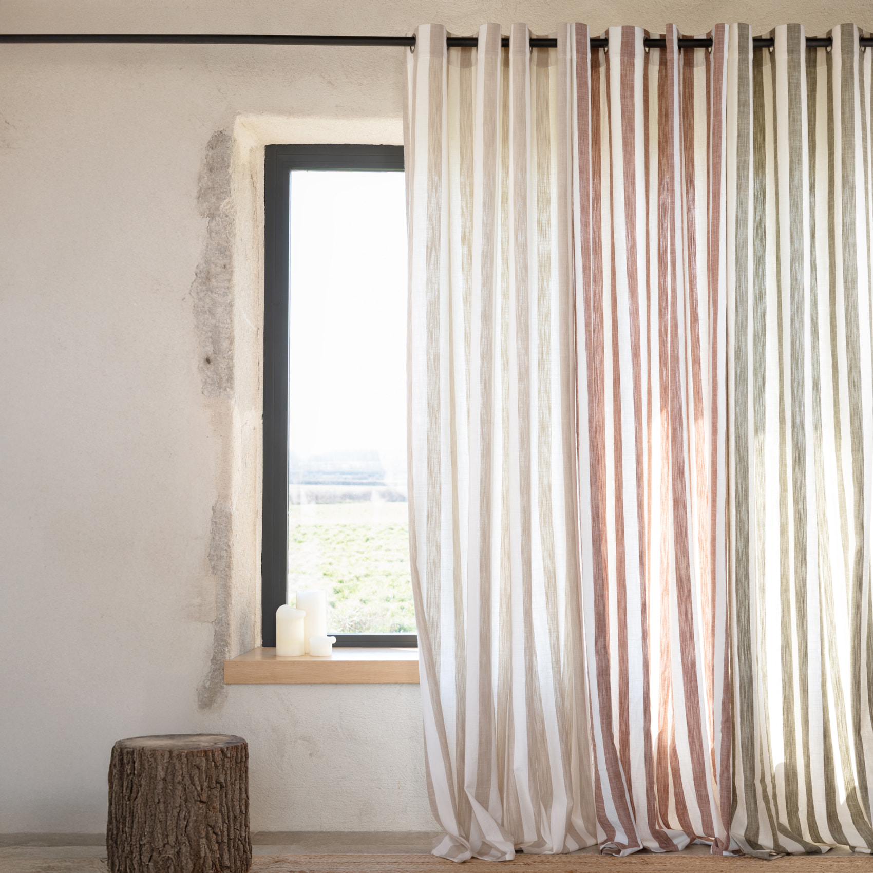 Rideau 100% coton larges rayures LOURMARIN - Terracotta