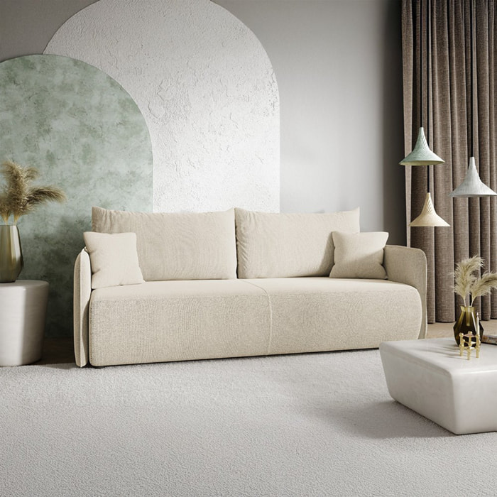 MILO - Canapé droit 3 place en tissu beige