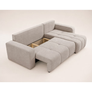 Nicole - canapé d'angle réversible 4 places convertible avec coffre en tissu - Taupe