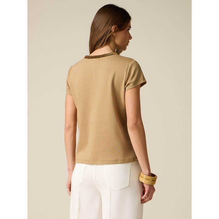 Oltre - T-shirt con dettaglio paillettes - Beige