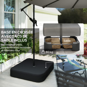 Parasol déporté rotatif 360 avec sac sable métal gris