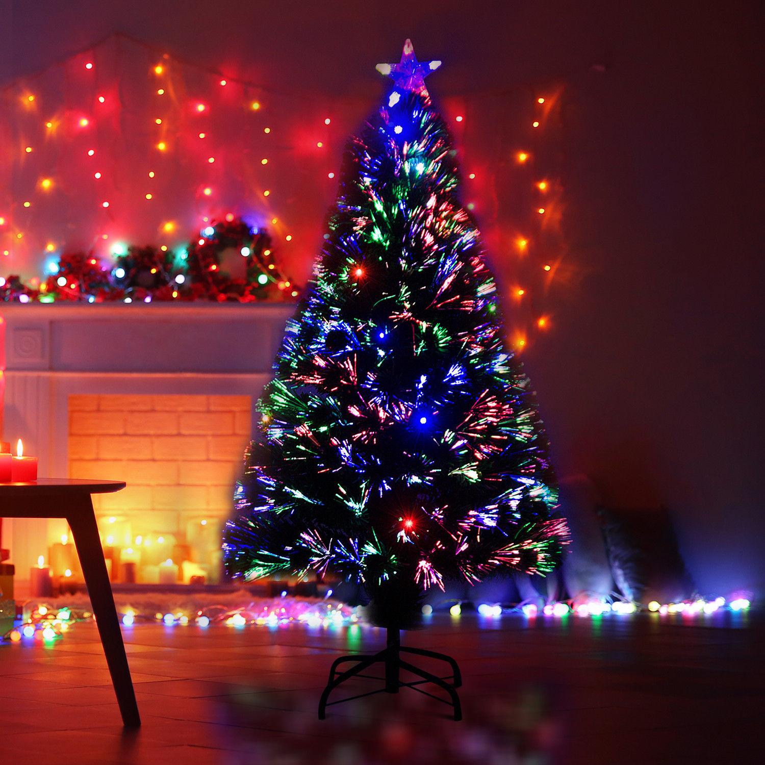 HomCom Albero di Natale 120cm con 130 Rami in Fibra Ottica e PVC e 16 luci LED