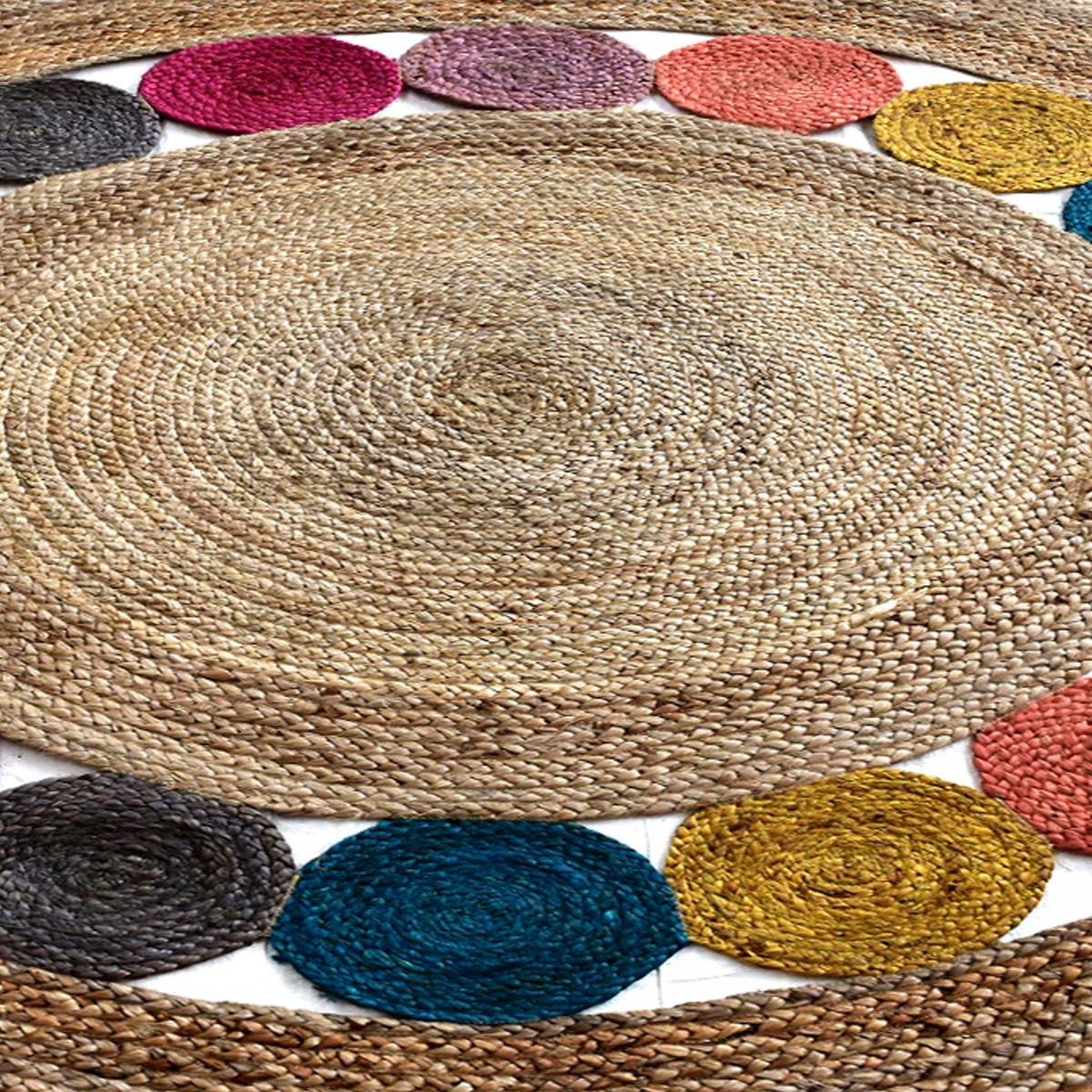 Tapis rond fait à la main en jute motif géométrique RINI