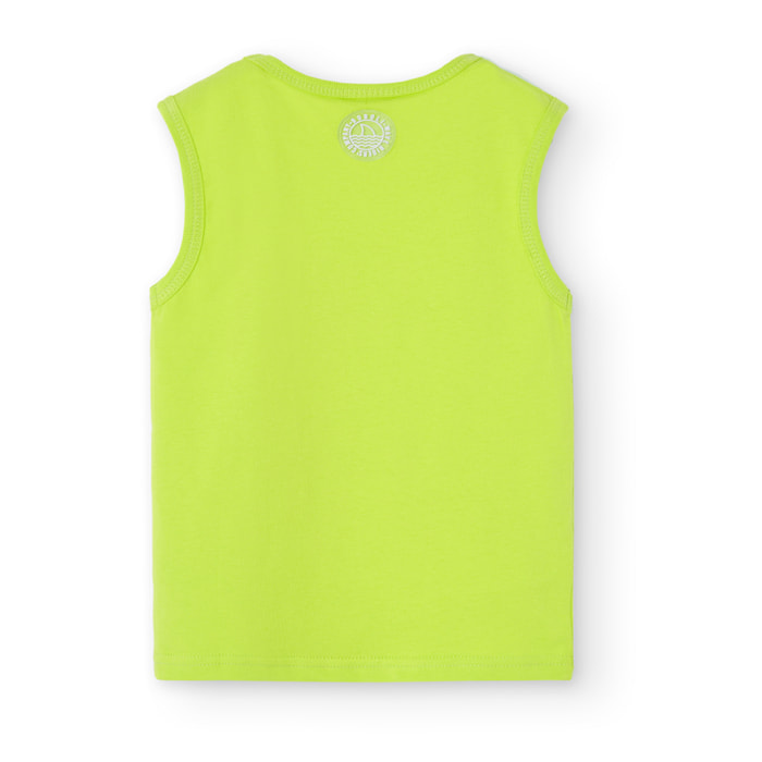 Camiseta sin mangas niño, algodón estampada, verde