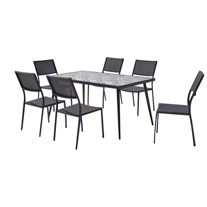 Table de jardin et 6 chaises en céramique et pieds en métal VALGIA