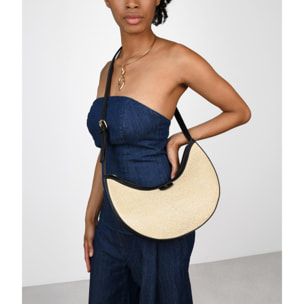 Bolso de hombro beige en rafia