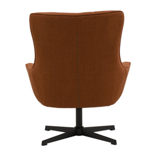 Poltrona girevole CARTAGENA in tessuto terracotta e base in metallo nero