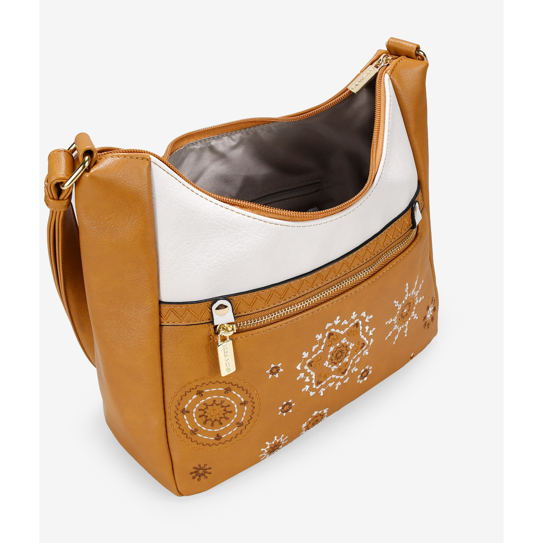 Bolso marrón con bordado y cremallera
