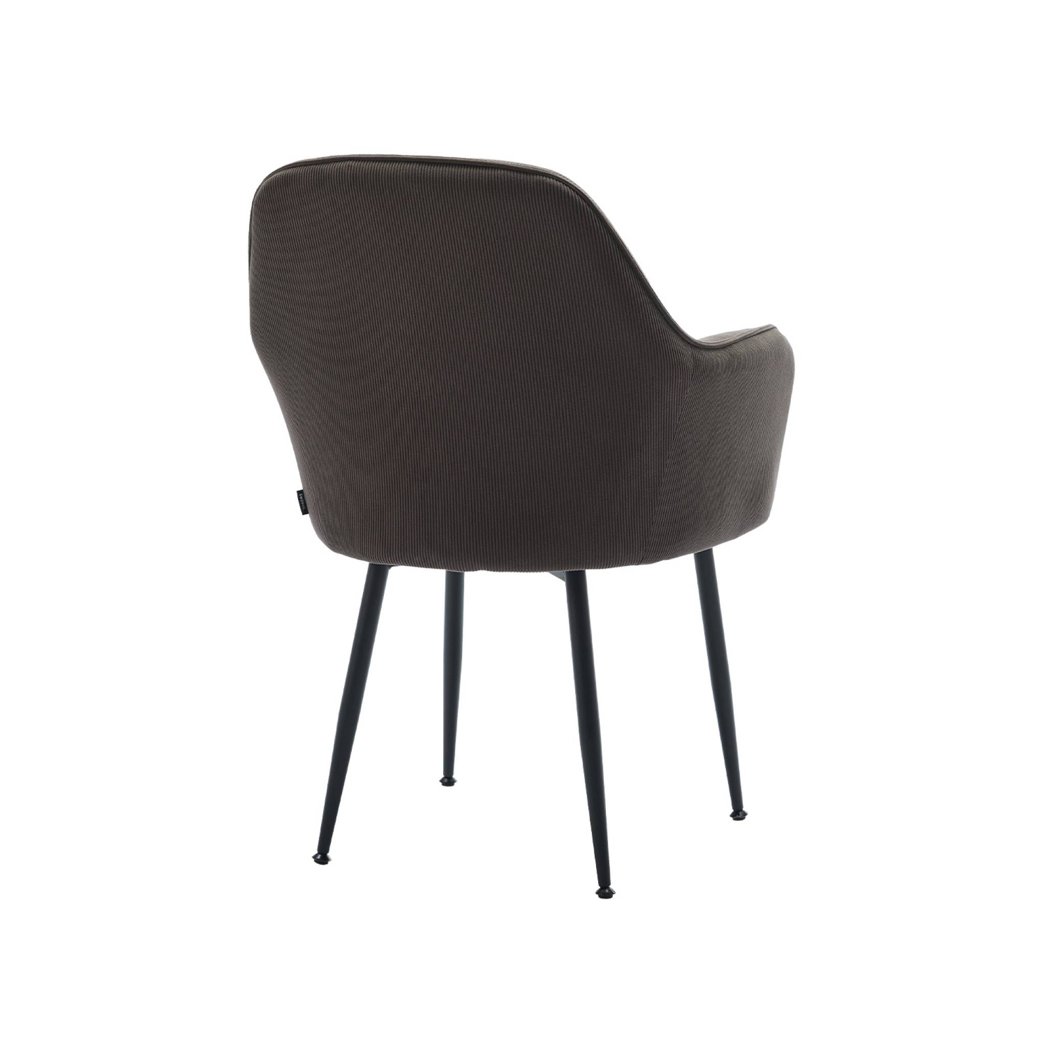Fauteuil en velours côtelé gris foncé et pieds en métal noir mat. L 57 x P 59 x H 84.5