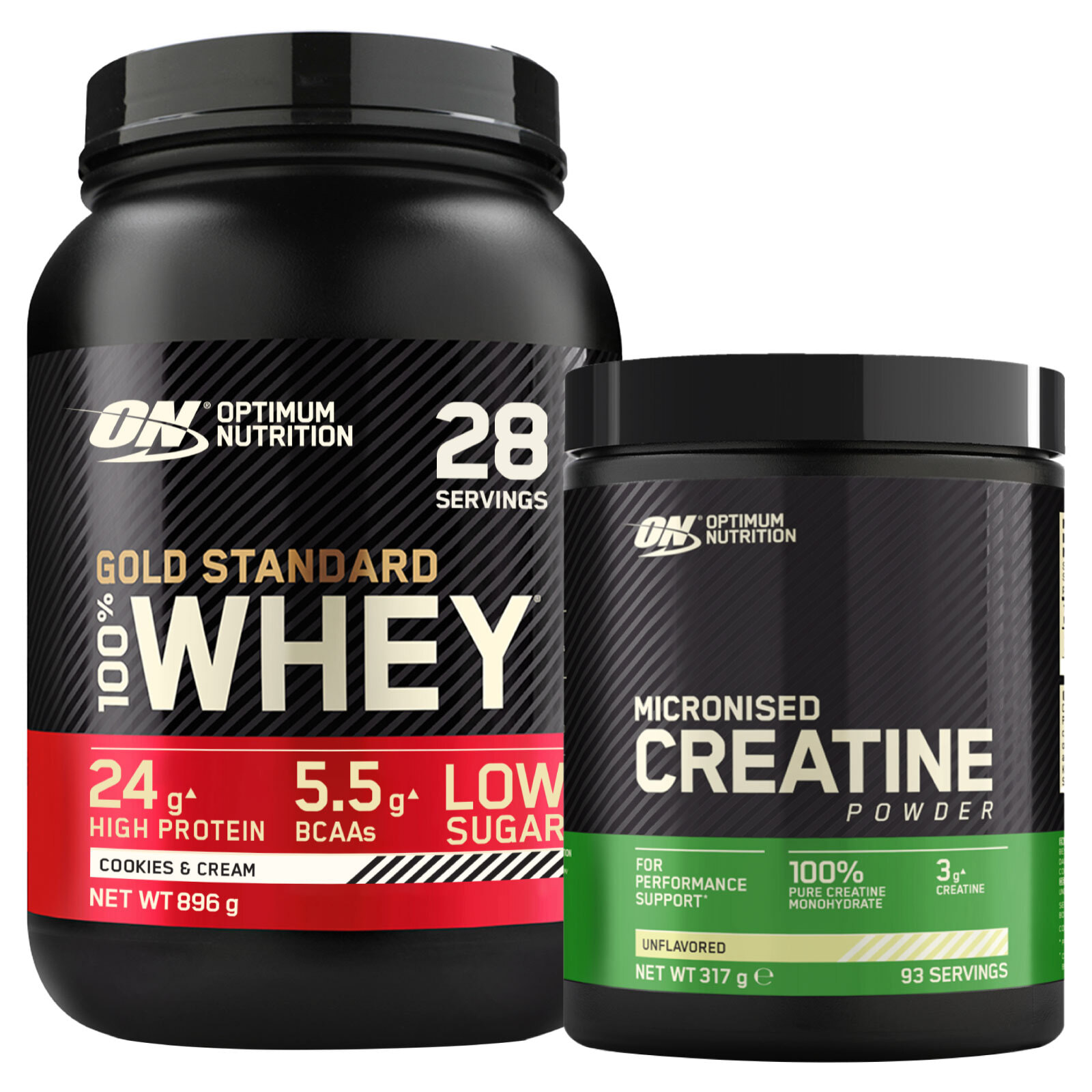 Gold Standard 100% Whey Proteine in Polvere con Aminoacidi Biscotti e Panna 896 g 28 Porzioni + Micronised Creatine Monohydrate per la Performance Non Aromatizzato 317g 93 Porzioni