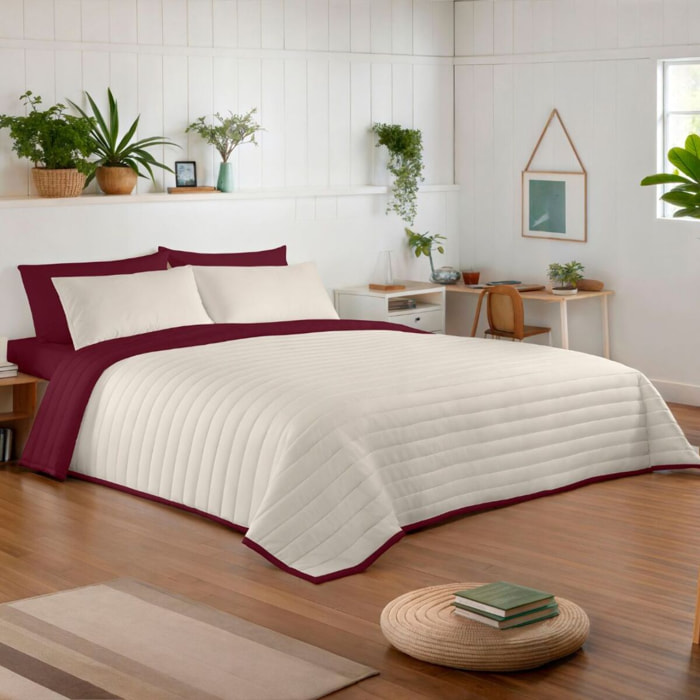 Naturals - Colcha Bouti - Lisa - Reversible - 100% Microfibra - 70 gr/m² - Burdeos/Vainilla