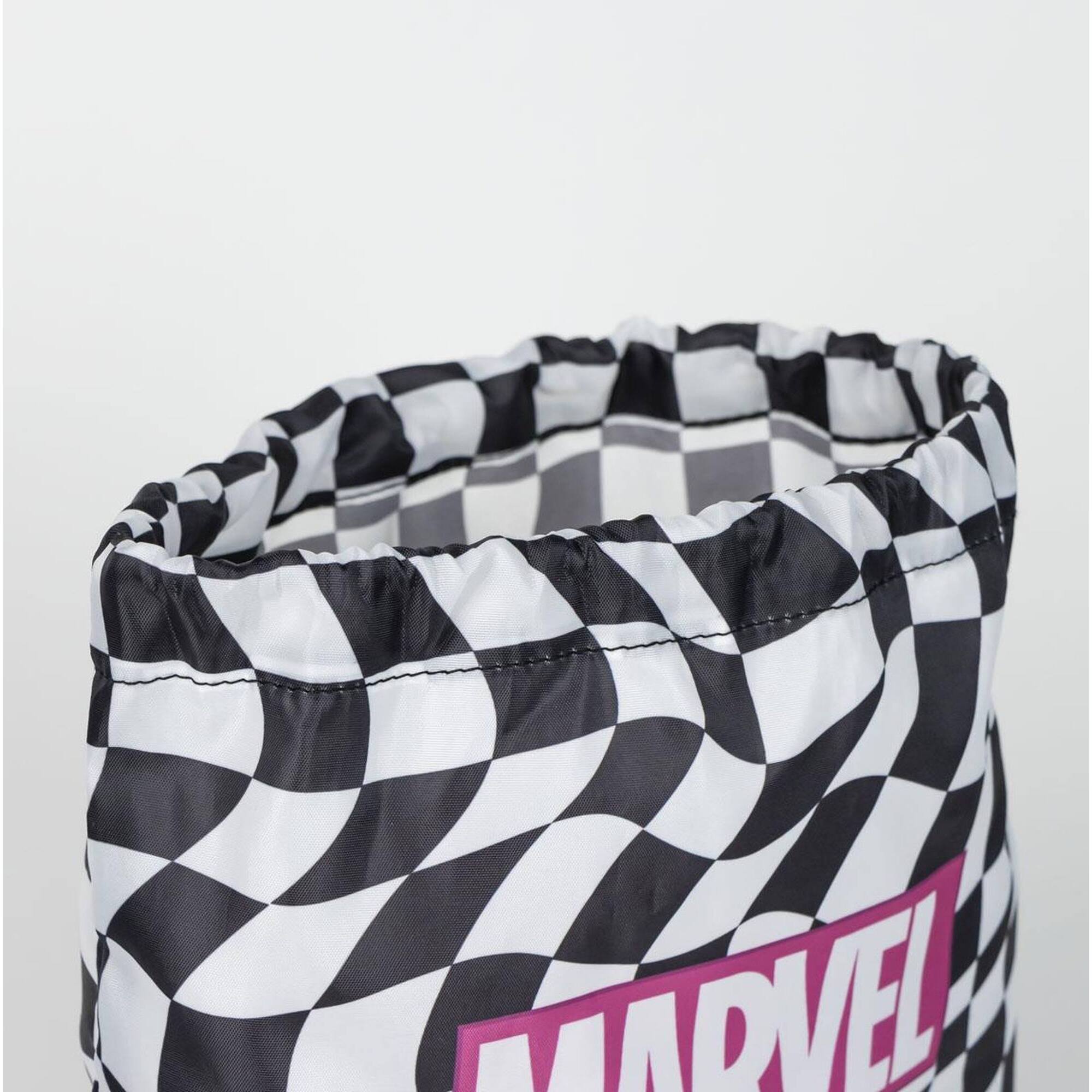 Saquito escolar marvel, mochila de cuerdas unisex niños, blanco y negro