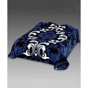 Coperta Plaid damascata Blu in morbido pile di poliestere