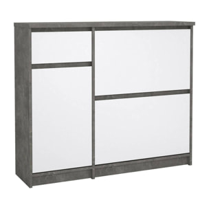 Scarpiera Todd, Mobile portascarpe, Armadio da ingresso multiuso, Mobiletto per calzature, 109x32 h93 cm, Cemento e Bianco lucido