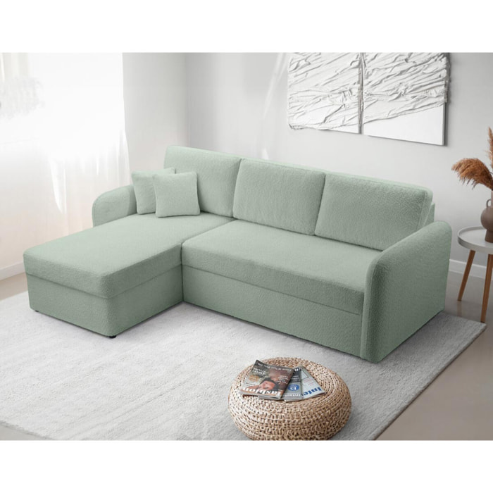 Pocatello - canapé d'angle réversible 4 places - convertible avec coffre - en tissu bouclette - Vert sauge