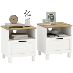 Juego de 2 Mesitas de Noche Modernas, Mesillas de Noche con Cajón, Compartimento Abierto, Patas de Madera, Mesa Auxiliar para Salón, Dormitorio, 45x38x50 cm, Blanco