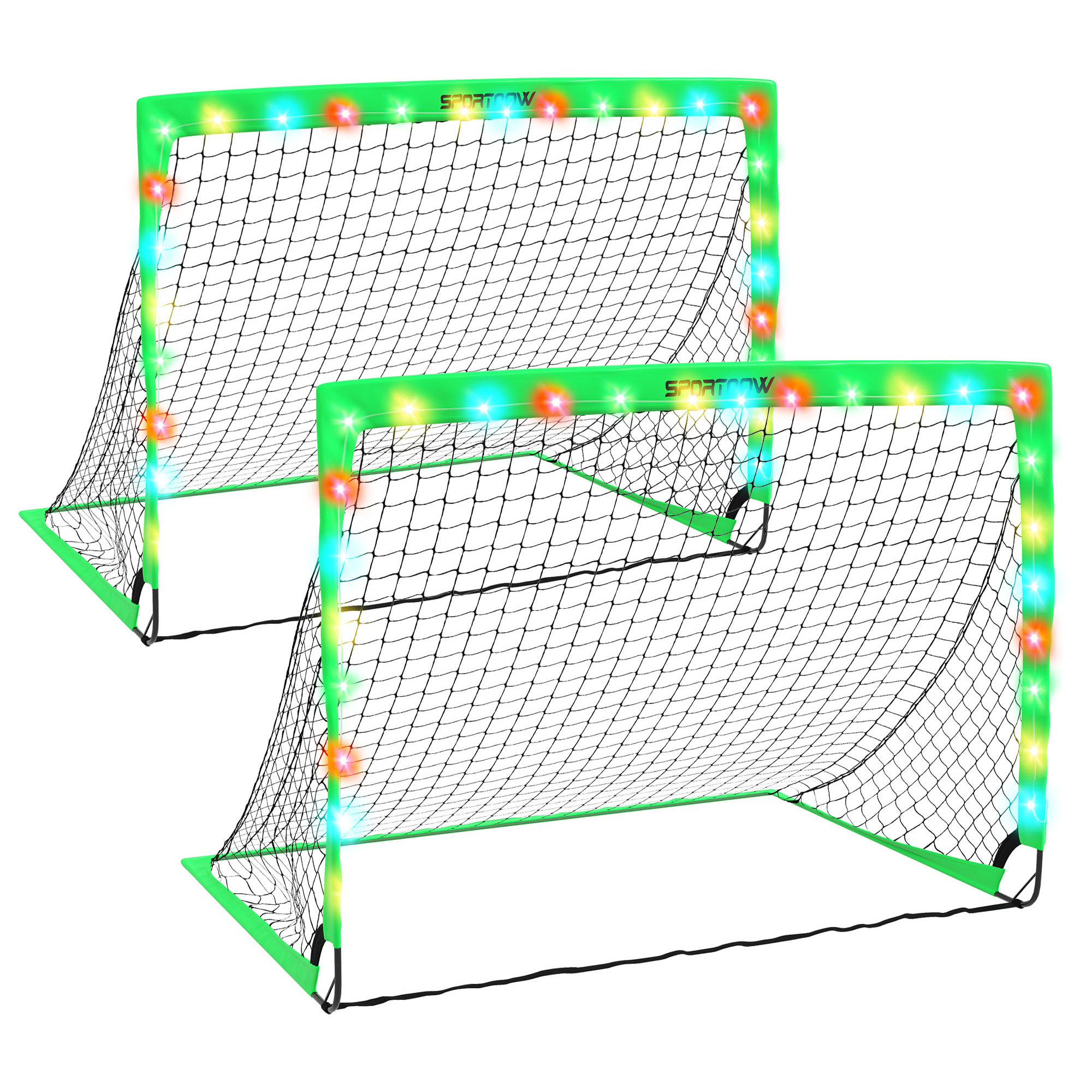 Juego de 2 Porterías de Fútbol para Niños Porterías de Fútbol Plegables con Luz LED Barras de Fibra de Vidrio y Bolsa de Transporte Deportes para Interior y Exterior 120x90x90 cm Verde